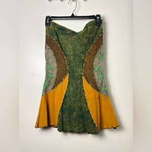 Artistic Green and Yellow Patchwork Pencil Skirt